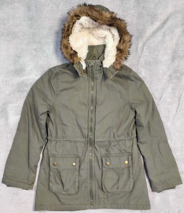 Kurtka z odpinanym kapturem z futrem H&M L.O.G.G. EU 140 zielona
