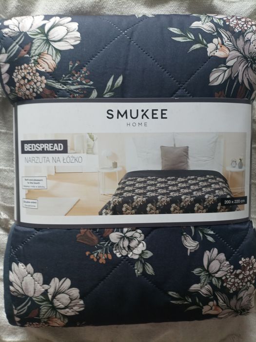 Narzuta kapa dekoracyjna pled SMUKEE wzór kwiaty liście 220x200cm