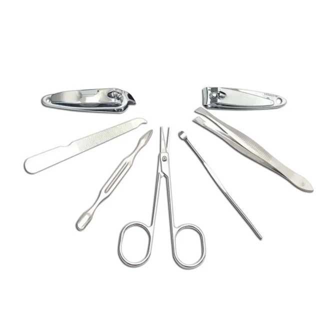 Kit 7 Peças Lote Manicure Set Profissional Aço Inoxidável Corta Unhas