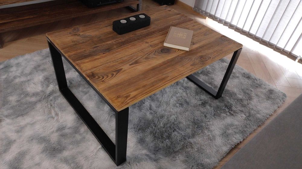 Stolik kawowy loft – stare drewno + stal, transport gratis