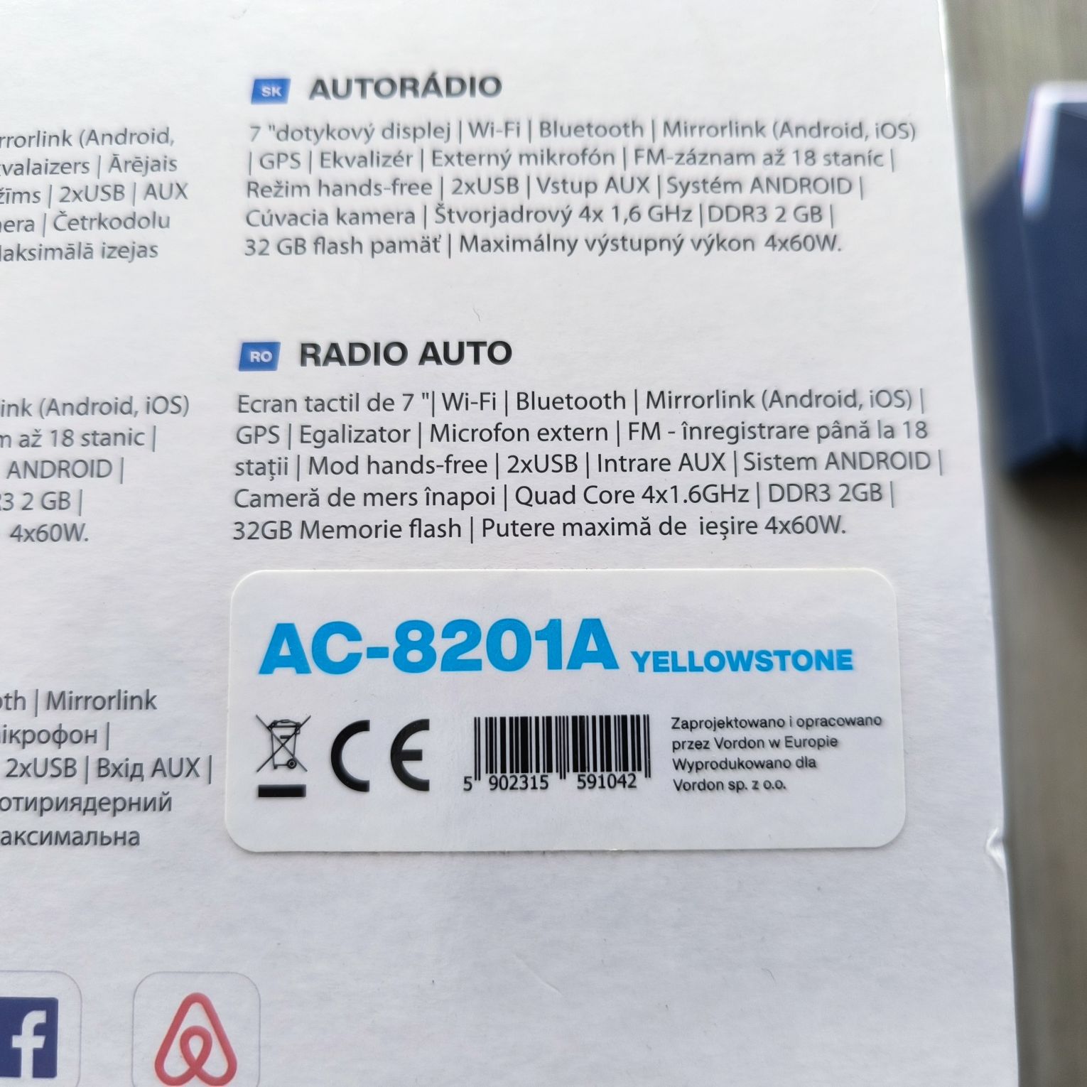 Radioodtwarzacz VORDON AC-8201A ANDROID 2DIN i kamera JUNSUN