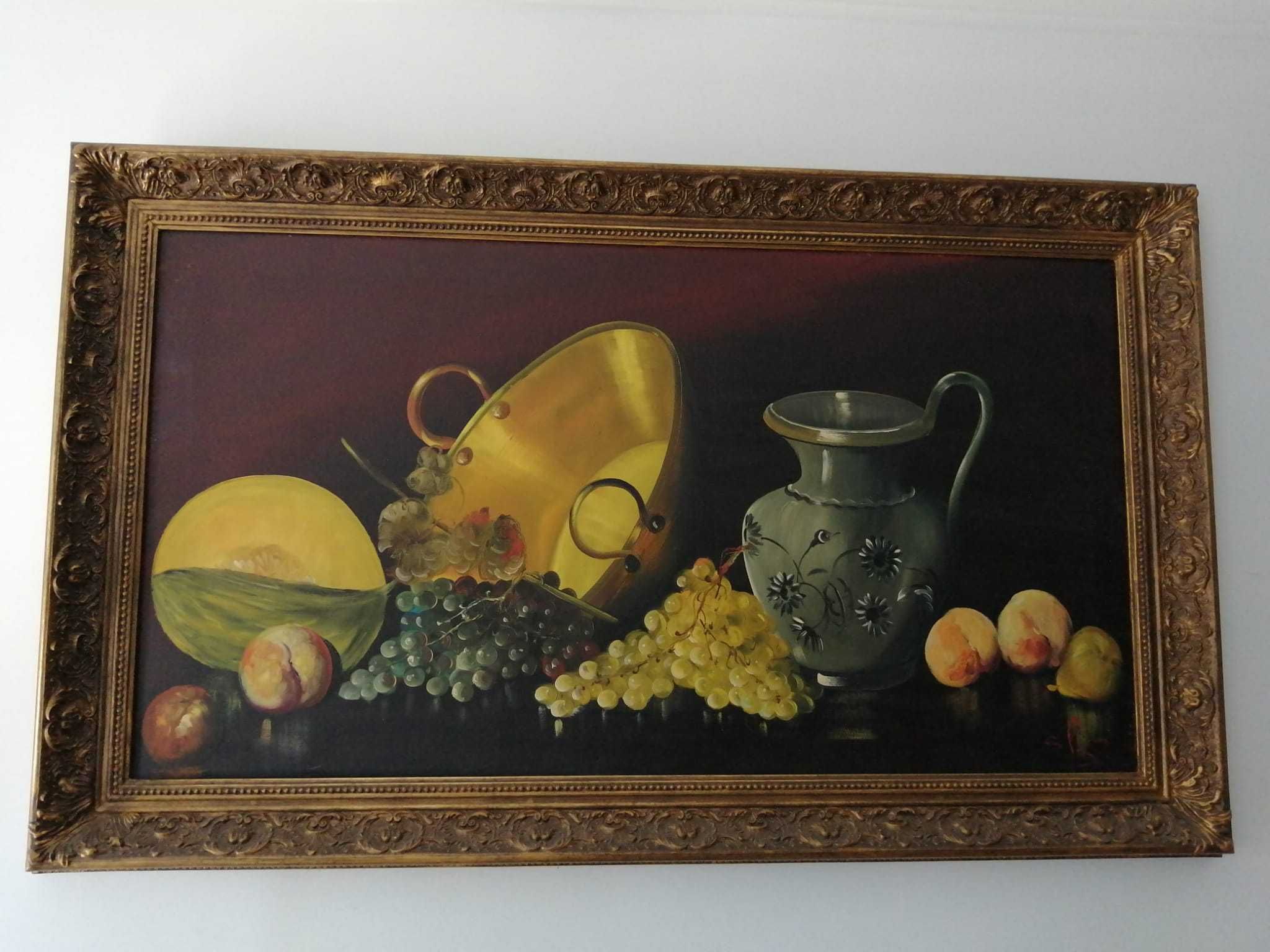 Quadro de frutas pintado a óleo com moldura de madeira 127 x 77cm