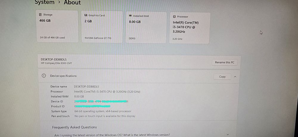 Torre i5 - 3470 CPU  3.2 GHz  8GB Win11