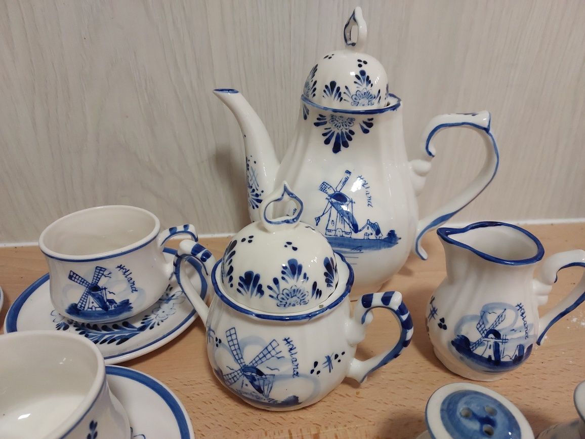 Porcelana z Delft dzbanek filiżanki wiatrak wzór cebulowy niebieska