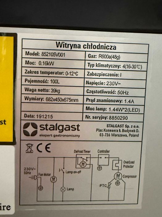 Witryna chłodnicza Stalgast model 852105V001 - likwidacja sklepu