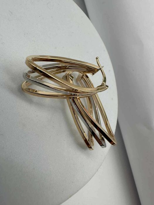 Cudne złote kolczyki wiszące 585 14 k z białym złotem 3cm