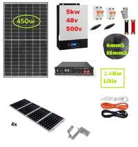 Kit solar com 4 painéis e bateria de lítio