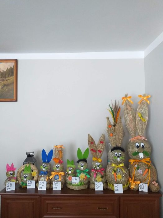 Zajace z siana ozdoby wielkanocne
