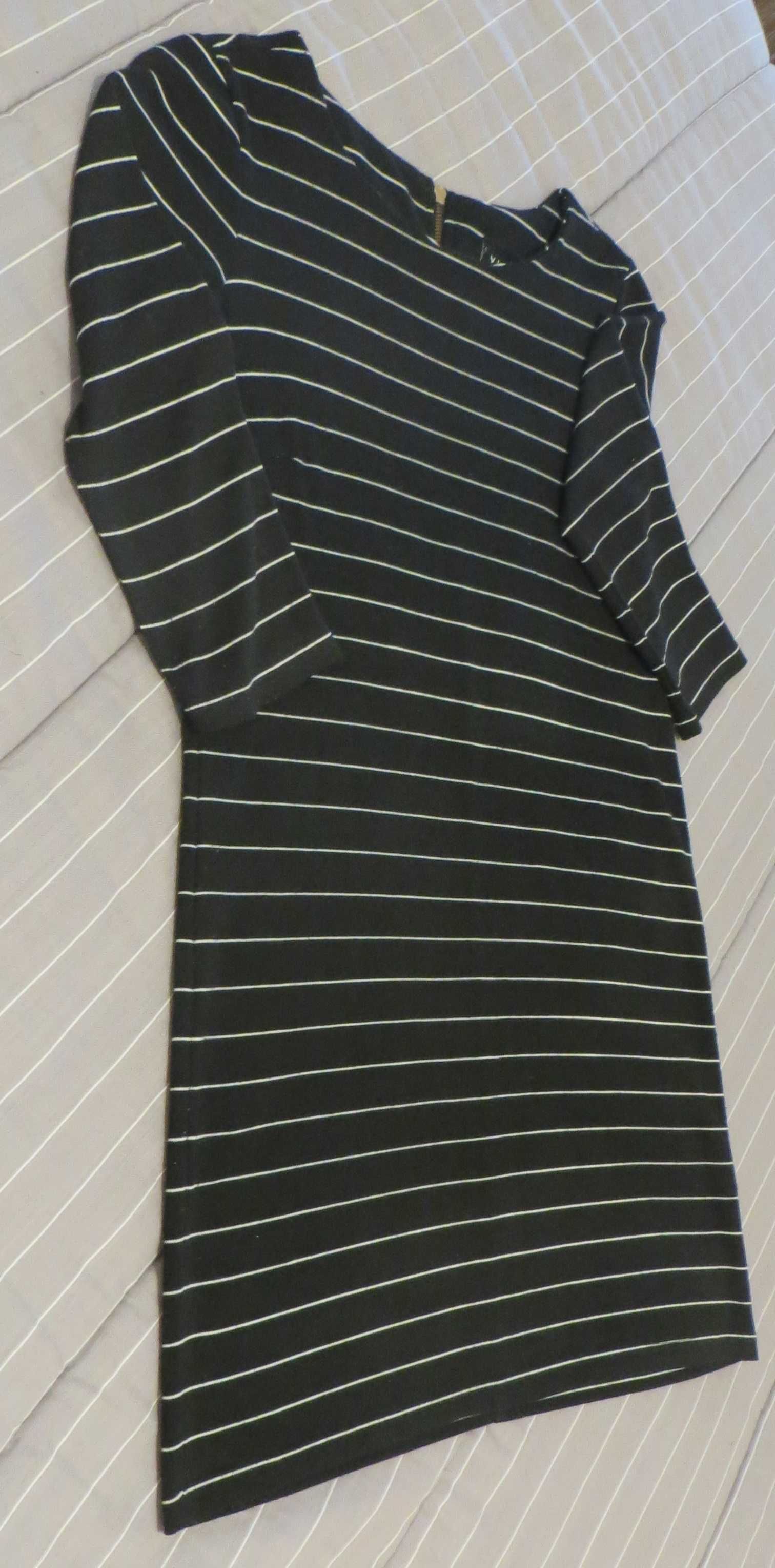 Vestido Marca Villa Clothes - algodão. preto às listas brancas  Tam. S