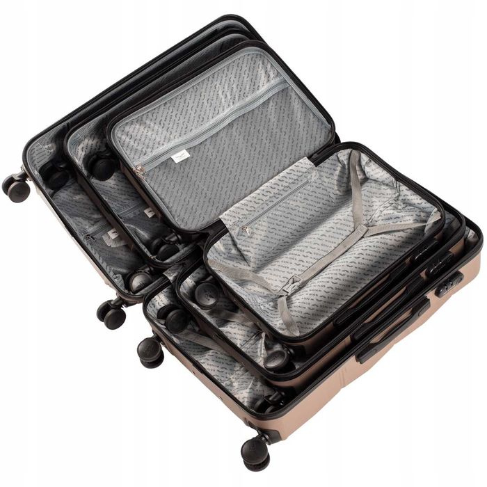 WINGS Zestaw 3 WALIZEK Podróżnych ABS+ Kabinowa Średnia Duża Na Szyfr