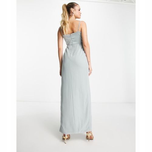 Tfnc Bridesmaid 40 L Zielona Sukienka Drapowana Sage Green Tall D1322