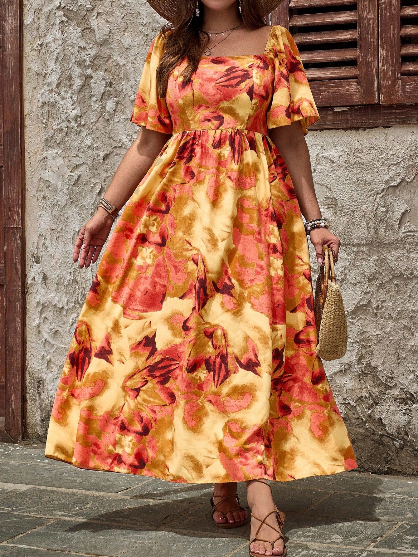 Sukienka Maxi Letnia Boho W Kwiaty Kwadratowy Dekolt Shein Xxl 44