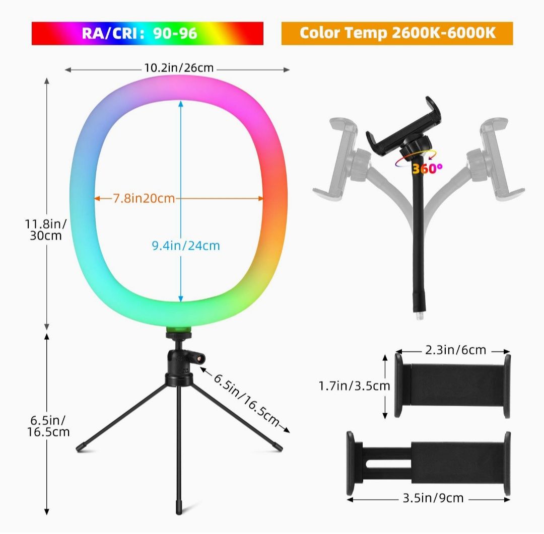 Lampa pierścieniowa ze statywem biurkowym i uchwytem na telefon