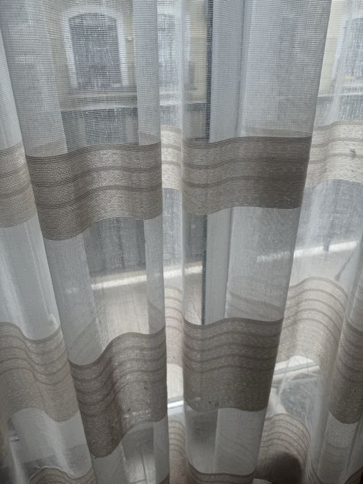 Біла тюль з бежевим декором 2 шт