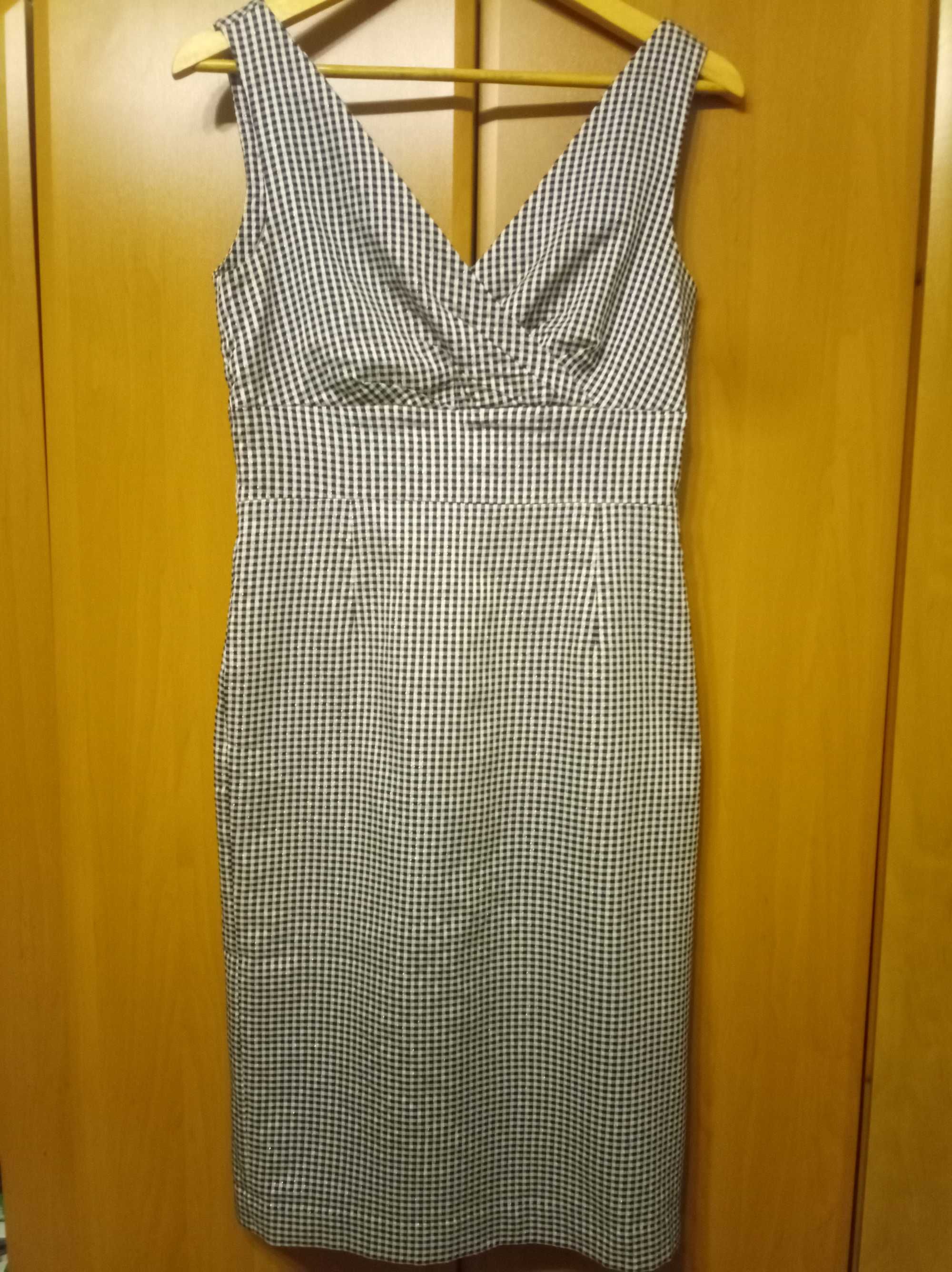 Sukienka biało-czarna z srebrną nitką rozmiar 38