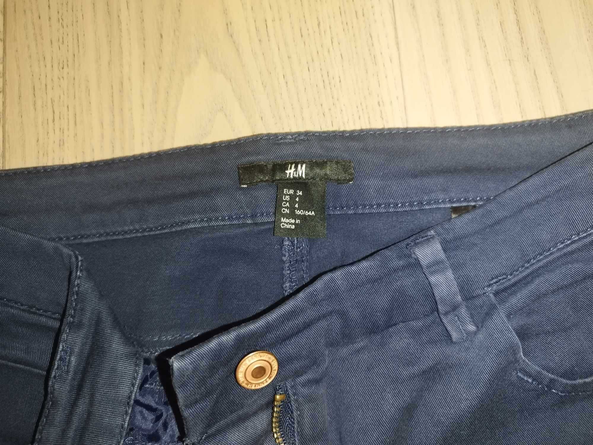 H&M granatowe rurki spodnie a`la jeansy 34 na 165 cm