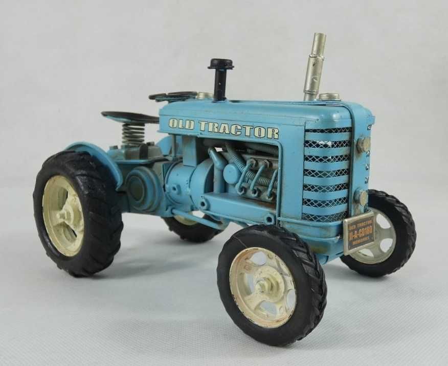 Metalowy niebieski traktor pojazd ciągnik OLD RETRO
