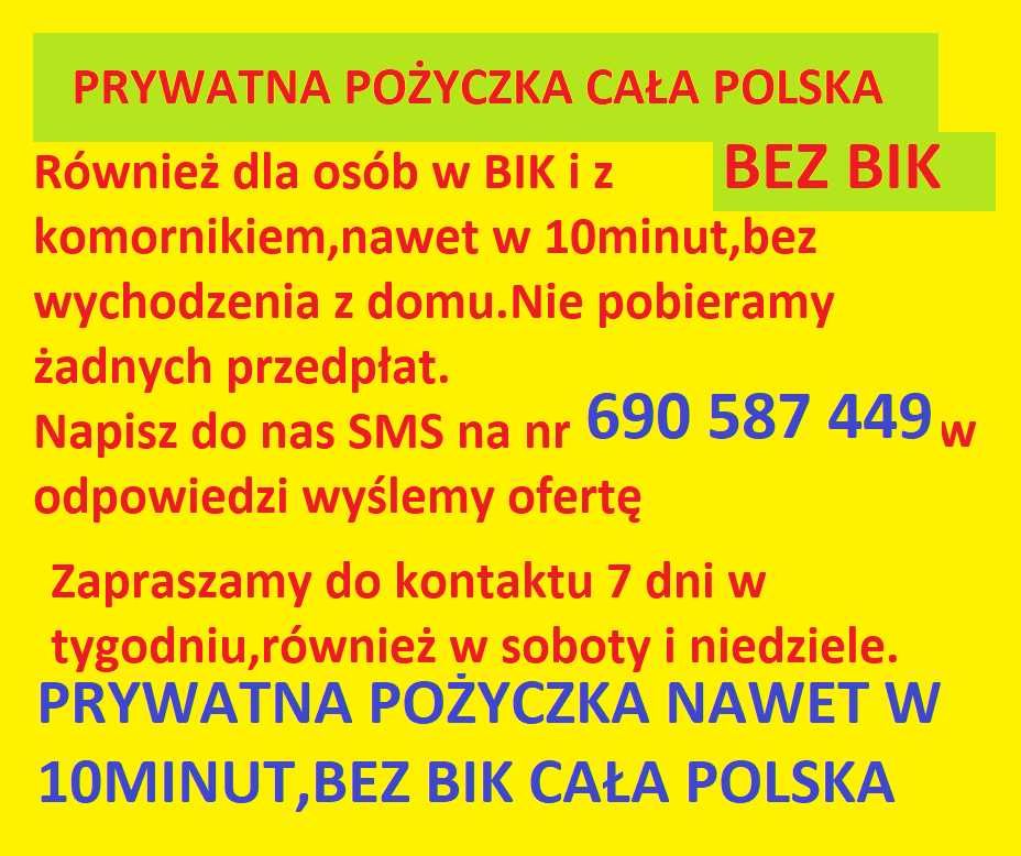 Prywatna pożyczka bez BIK BAZ kredyt z komornikiem cała Polska