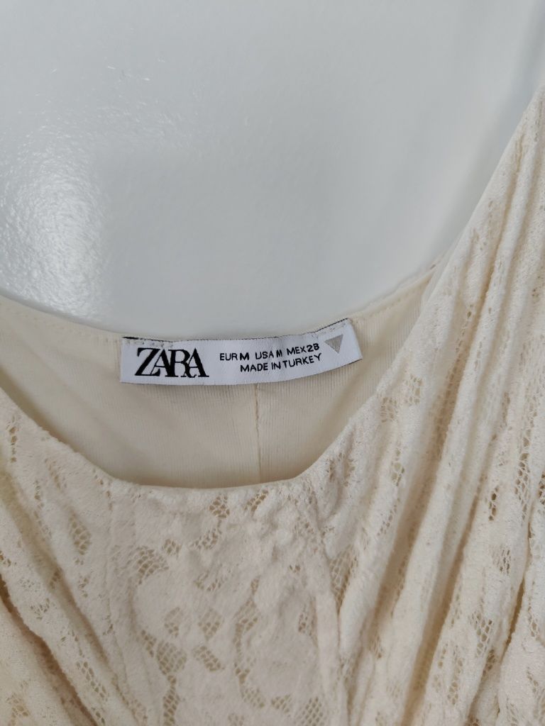 Sukienka Zara 38 M kremowa ecru koronkowa midi letnia