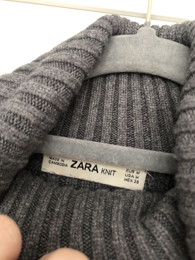 szary prążkowany golf sweter S M 36 38 ZARA