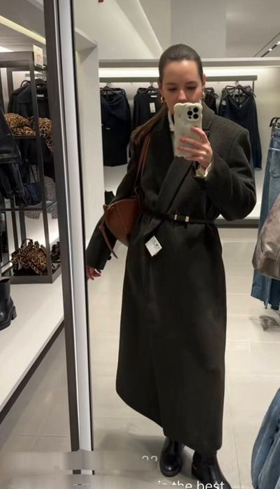 Kopertówka płaszcz wełniany z paskiem Zara khaki r. XS S wełna