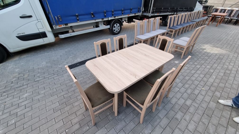 Nowe: Stół 80x140/180 + 6 krzeseł, sonoma + zieleń antyczna, dostawaPL