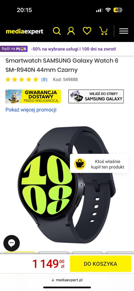 Samsung galaxy watch 6 44mm czarny