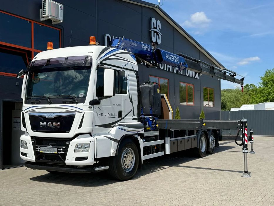MAN TGS TGX 26.400 // E6 // 6x2 // platforma + FASSI F455RA.2.25 // Do przewozu kontenerów dzwig żuraw HDS kran crane laweta  TGS TGX 26.400 // E6 // 6x2 // platforma + FASSI F455RA.2.25