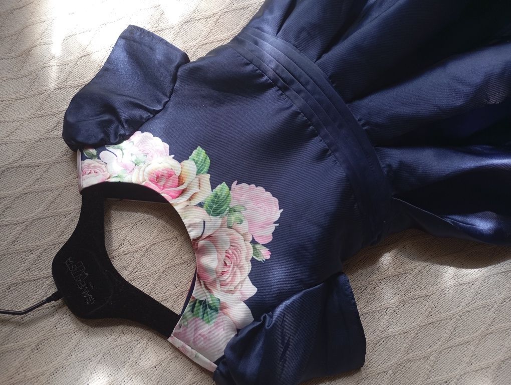MONSOON 5L elegancka wyjściowa wieczorowa sukienka granatowa w kwiaty