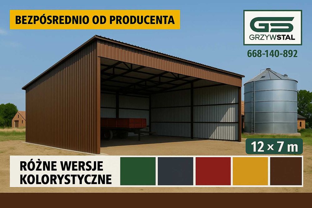 Garaż blaszany Grafit + Bramy | Duża Hala Magazyn Wiata   – GRZYWSTAL