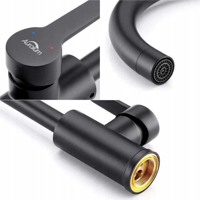 Auralum Bateria zlewozmywakowa z wysoką wylewką CZARNA NOWA GWARANCJA