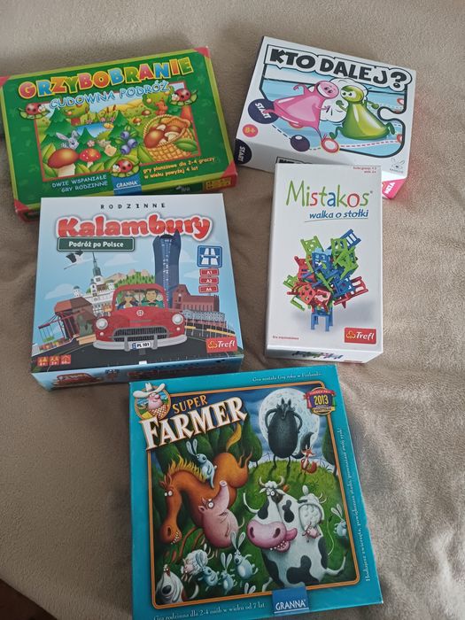Gry planszowe: super farmer, mistakos, grzybobranie, kto dalej i ...