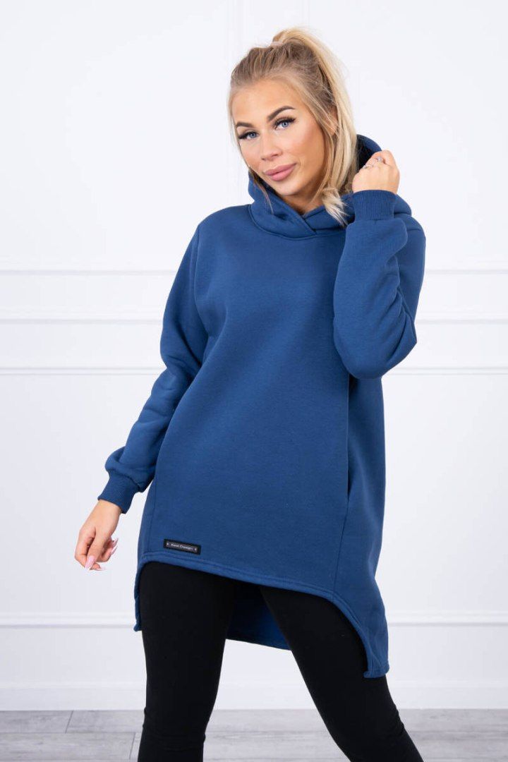 Bluza ocieplana jeansowa z kapturem, asymetryczna