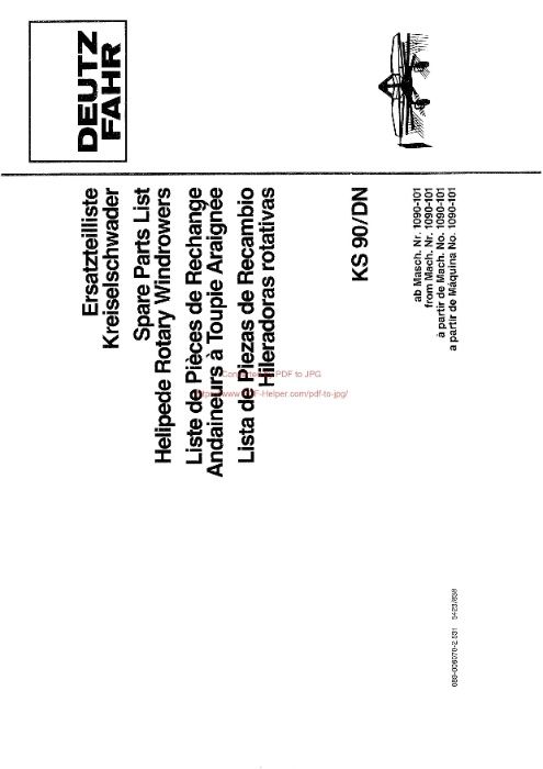 katalog części zgrabiarka DEUTZ FAHR KS 90
