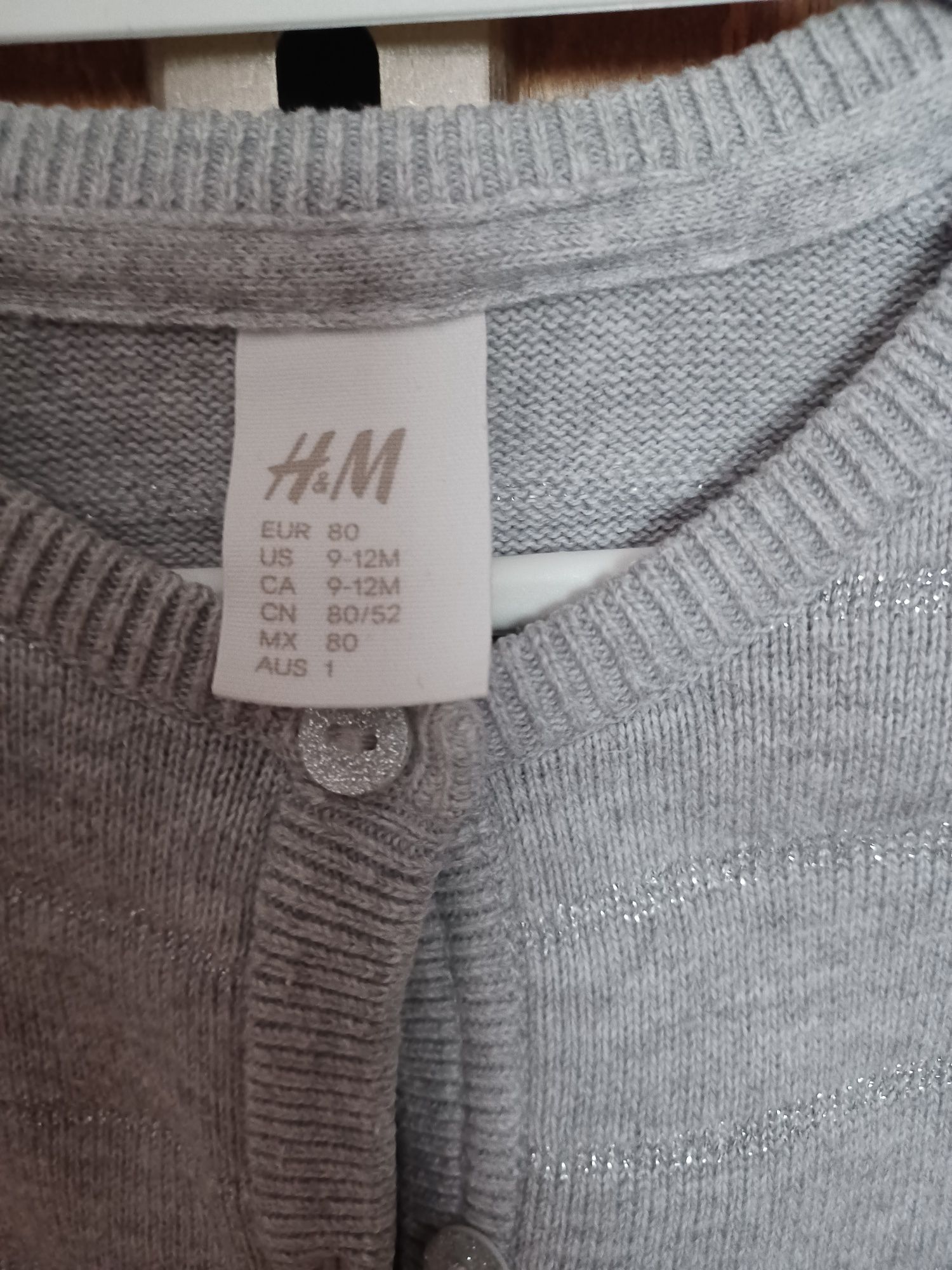 Sweterek szary H&M rozpinany dla dziewczynki rozmiar 80