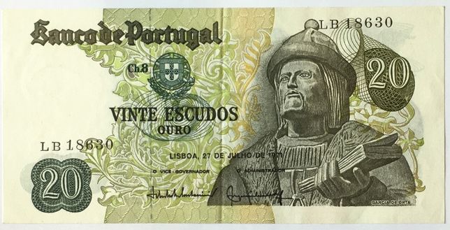 Nota 20 escudos UNC Portugal. Ch. 8 de 27/6/1971