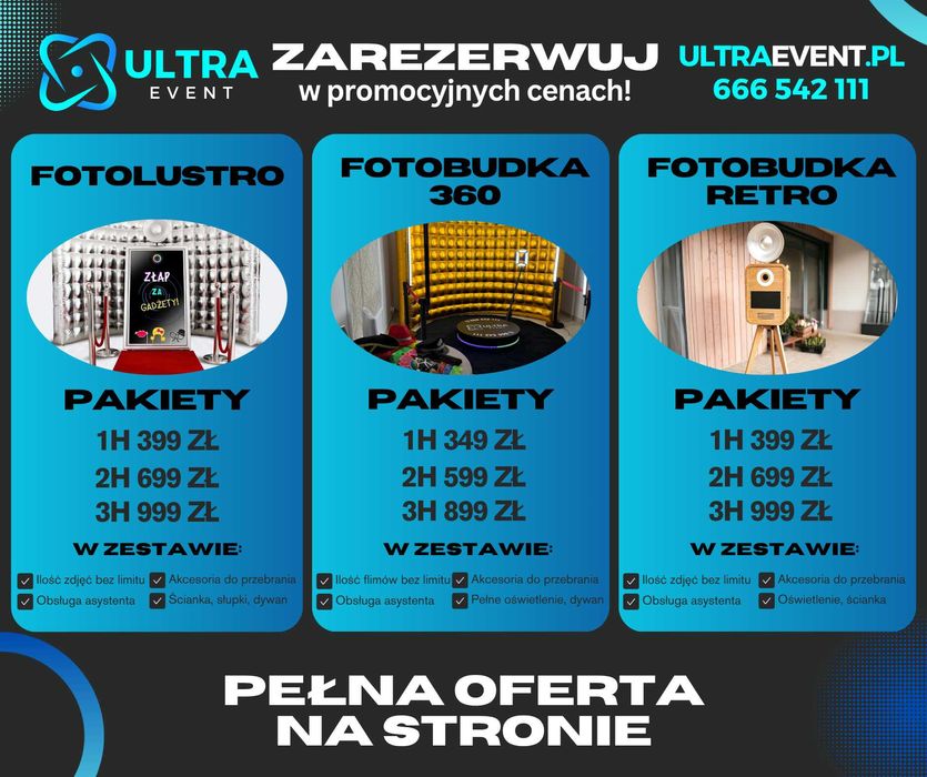 Fotobudka 360/Retro FotoLustro Ciężki dym fontanny iskier miny dymne