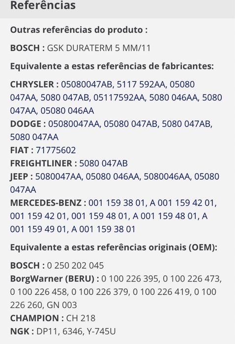Vela BOSCH de pre-aquecimento Mercedes W203