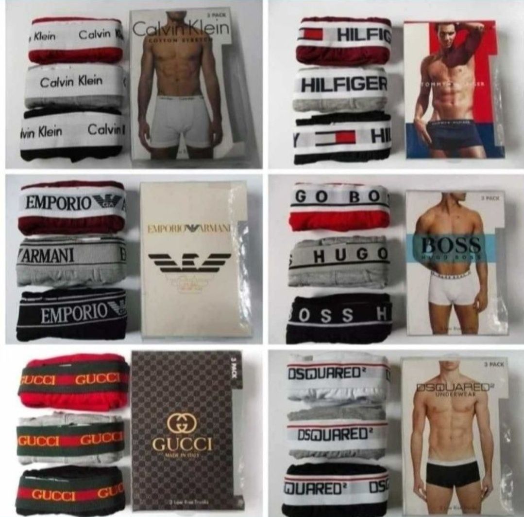 Nowe Bokserki Męskie 3pak Tommy CK Armani Lacoste Gucci Hugo Boss