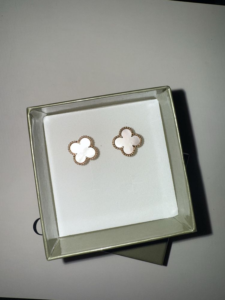 Пусеты серьги  Van Cleef 13 мм клевер ван клиф