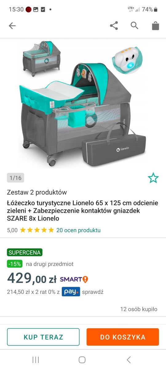 Łóżeczko turystyczne, kojec, przewijakiem, muzyczka