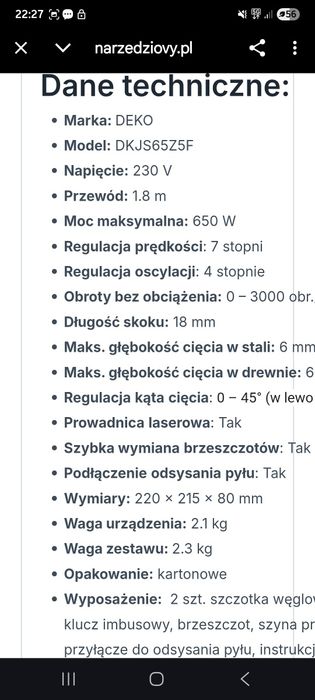Wyrzynarka DEKO Nowa