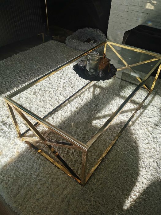 Złoty stolik kawowy chromowany, glamour