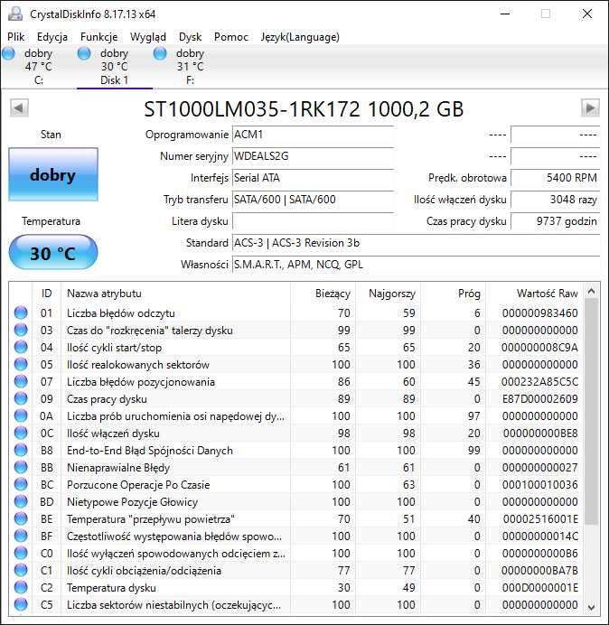 Dysk HDD 1TB Seagate ST1000LM035-1RK172 2,5'' Cala 1000GB Laptop