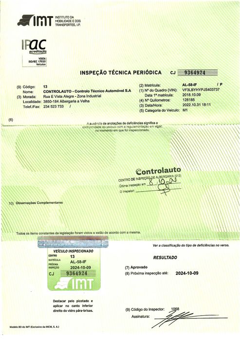 Peugeot 308 -- 1.5 HDI -- 175000 Km – 10/2018 – Revisão completa