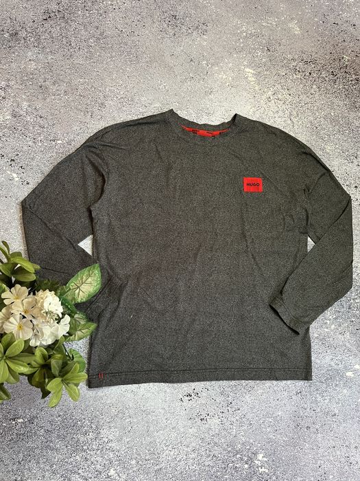 Серый премиальный лонгслив кофта мужская Hugo Boss (Оригинал)