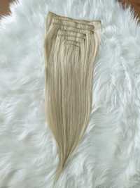 Wlosy doczepiane clip in naturalne jasny blond 48 cm 100g