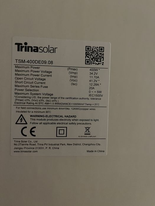 Nowy panel fotowoltaiczny TRINA 400W