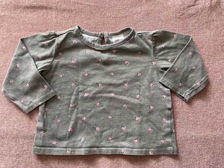 Bluzeczka khaki z dlugim rekawem w kwiaty H&M r.68