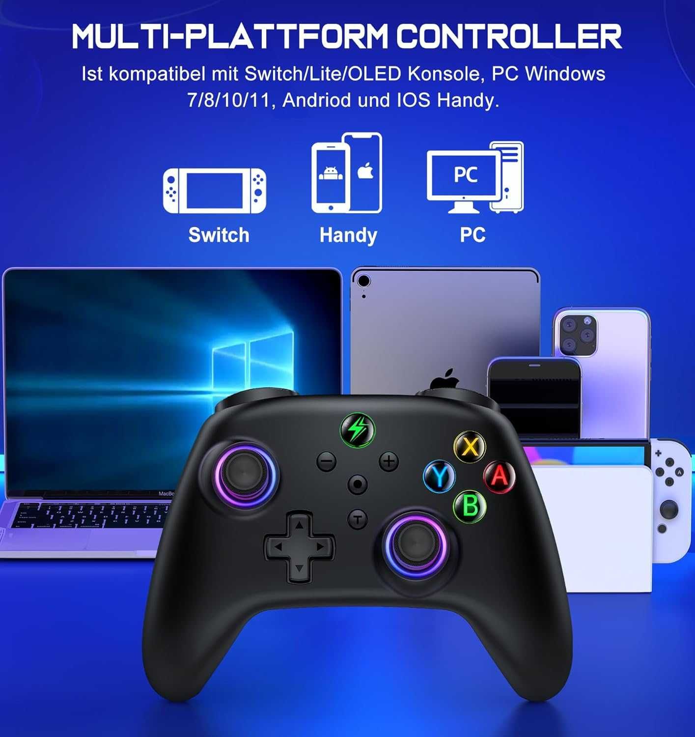 Kontroler Switch NC100 do konsoli Switch/Lite/OLED RGB Light -  Czarny